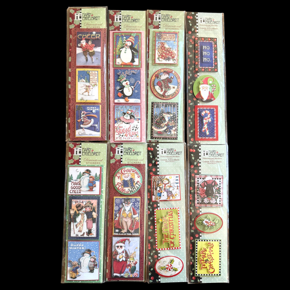 Lot of 8 Mary Engelbreit Dimensional Stickers 3D Christmas Penguin Santa Snowman